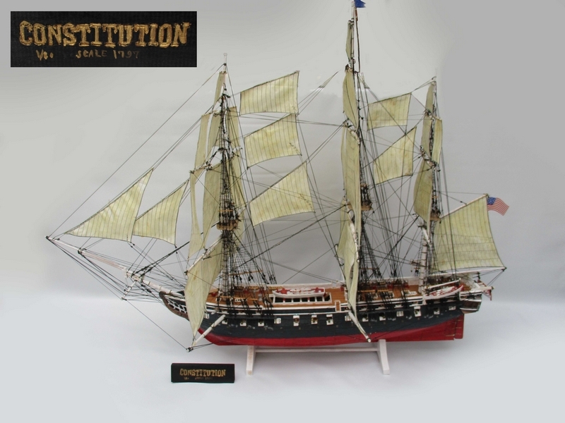 ■木製帆船模型[ Constitution] ■軍艦 船 模型 全長約110cm 組立品 置物 オブジェ №5236■_長さ約110cm ×幅約62cm×高さ約85cm