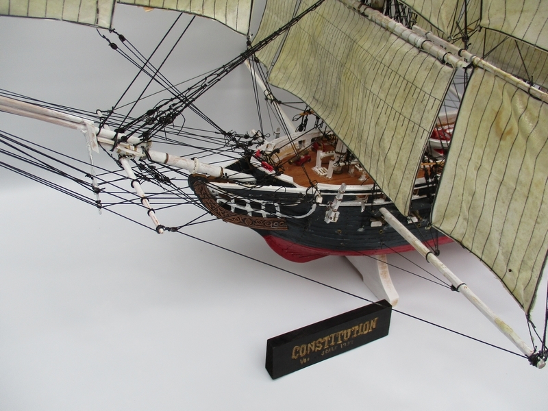 # wooden sailing boat model [ Constitution] # army . boat model total length approximately 110cm construction goods ornament objet d'art N5236#