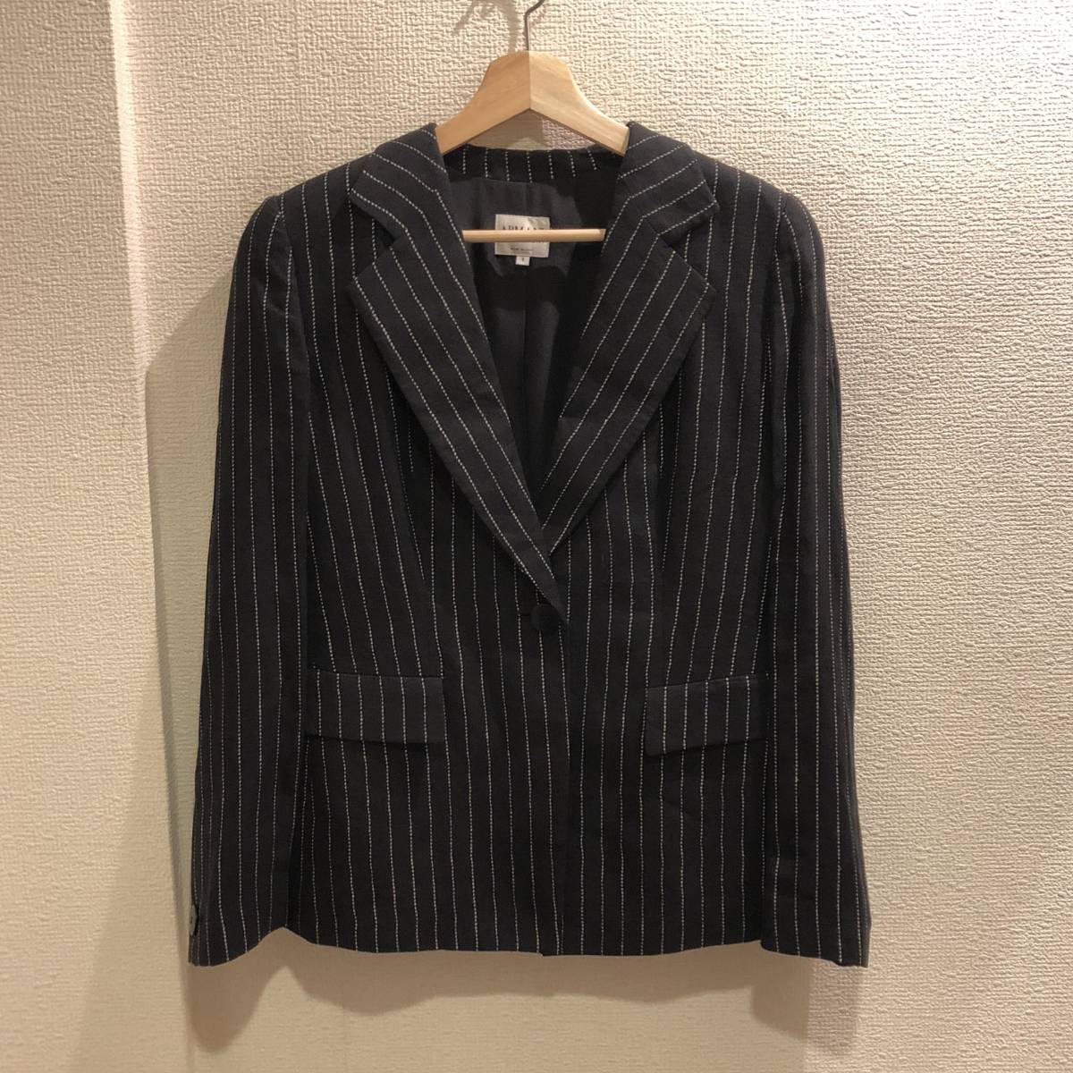  Armani ko let's .-ni1..linen stripe pattern tailored jacket 44