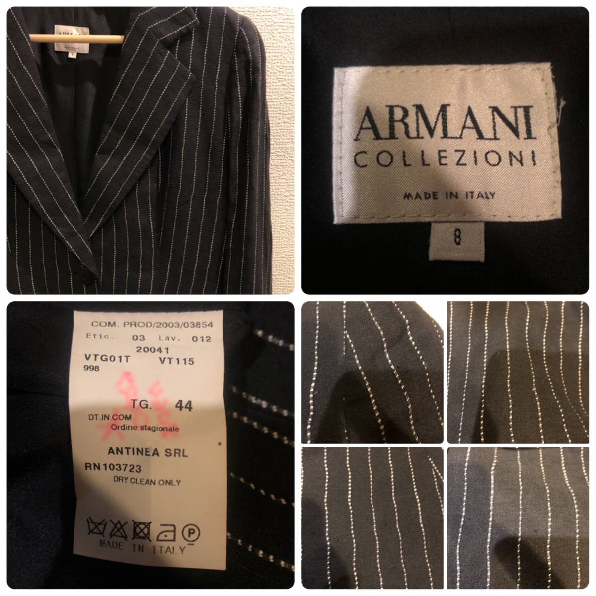  Armani ko let's .-ni1..linen stripe pattern tailored jacket 44