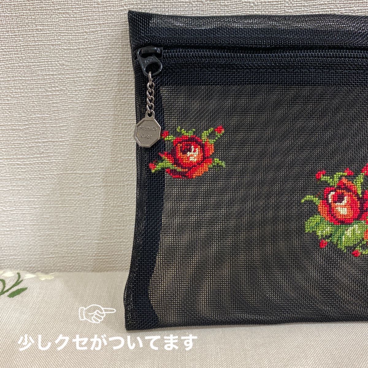 刺繍作家 久家道子 プチポアン 手刺繍 メッシュポーチ 未使用 刺繍作家 久家道子 プチポアン 手刺繍 メッシュポーチ 未使用