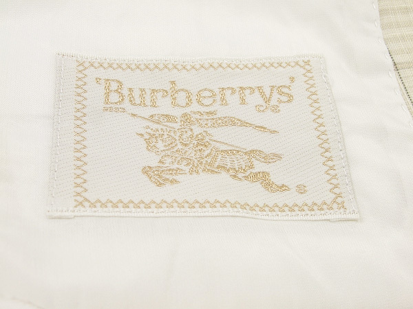 送料無料！美品★Burberrys*バーバリー★リネン麻100%★生成り系★春夏秋★チェック★薄手*貝殻ボタン*2B*シングルジャケット★AB6*メンズ_画像4