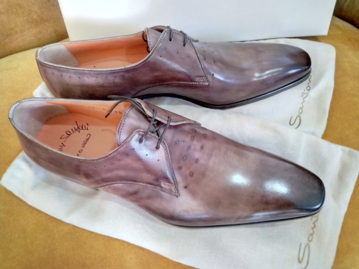 値引き交渉可 新品 定価17.7万稀少 日本未発売 サントーニ 約26.5cm Santoni レザーシューズ 革靴 ブラウンパティーヌ 