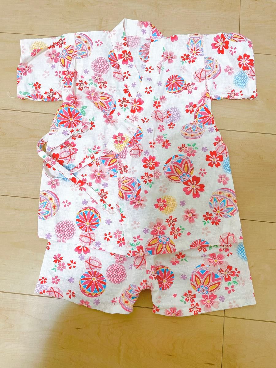 ベビー甚平 90cm 花柄 綿100%