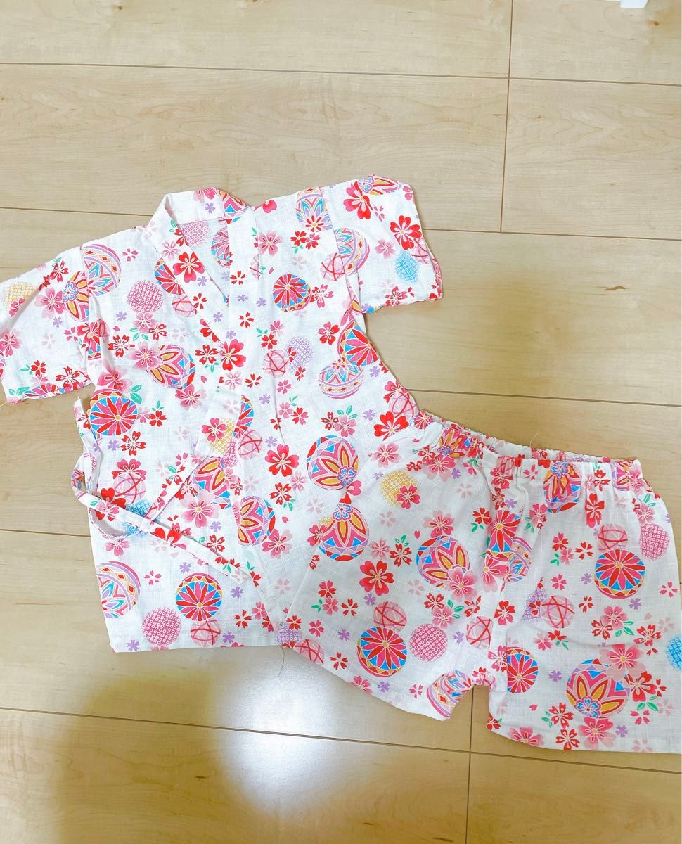 ベビー甚平 90cm 花柄 綿100%