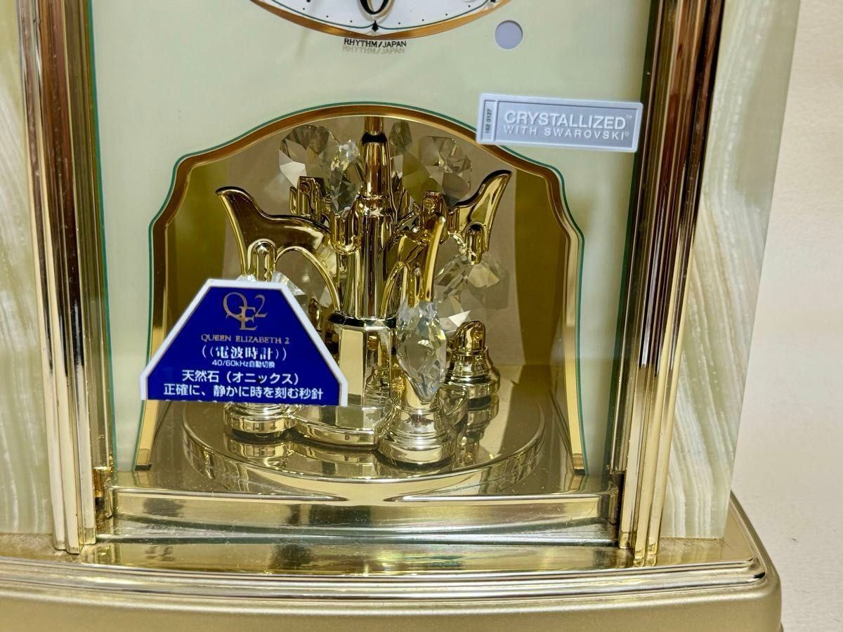 美品 高級 天然石 置き時計 電波時計 オニックス QE2 QUEEN 美品 高級 天然石 置き時計 電波時計 オニックス QE2 QUEEN