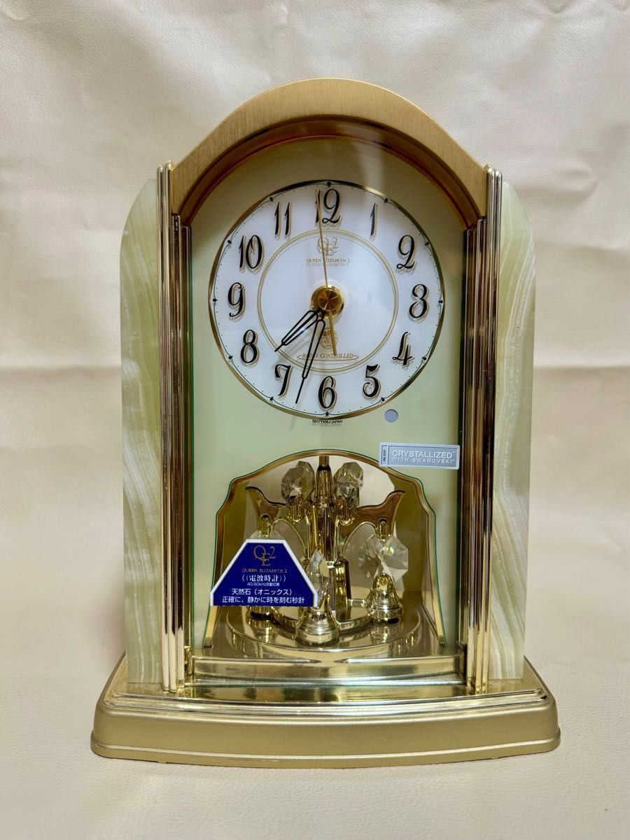 美品 高級 天然石 置き時計 電波時計 オニックス QE2 QUEEN 美品 高級 天然石 置き時計 電波時計 オニックス QE2 QUEEN