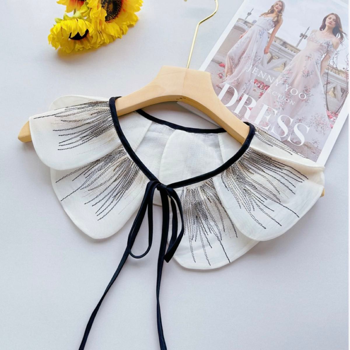 花びら アンティーク風 つけ襟 アイボリー レース 刺繍 新品未 花びら アンティーク風 つけ襟 アイボリー レース 刺繍 新品未