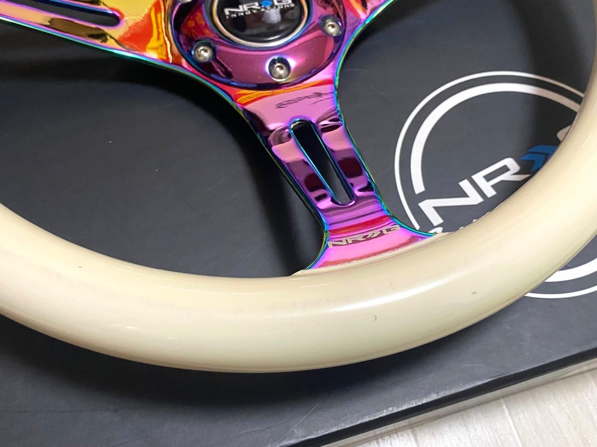 希少 NRG製 ネオクローム ホワイト ウッドステアリング 350mm 希少 NRG製 ネオクローム ホワイト ウッドステアリング 350mm
