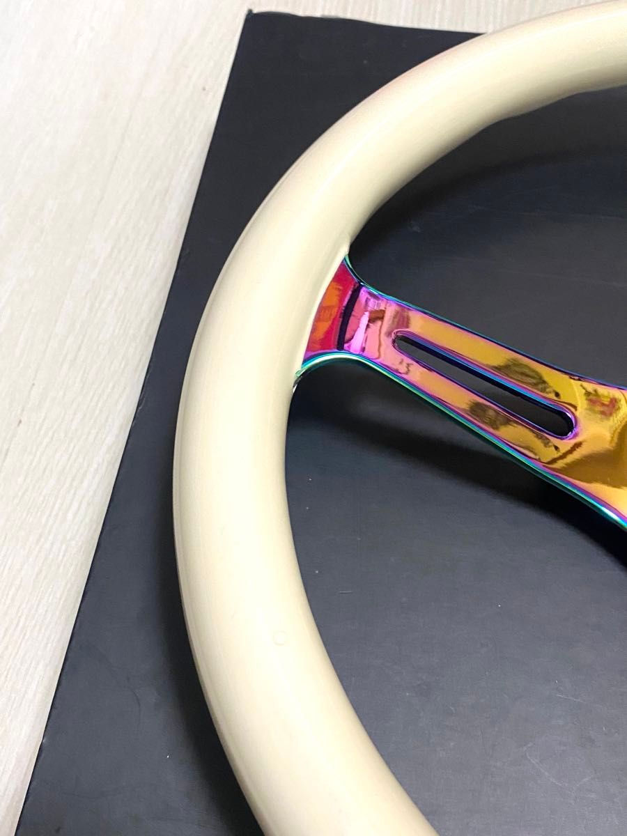 希少 NRG製 ネオクローム ホワイト ウッドステアリング 350mm 希少 NRG製 ネオクローム ホワイト ウッドステアリング 350mm