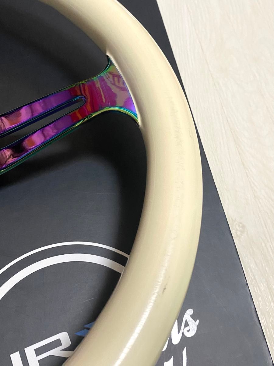 希少 NRG製 ネオクローム ホワイト ウッドステアリング 350mm 希少 NRG製 ネオクローム ホワイト ウッドステアリング 350mm