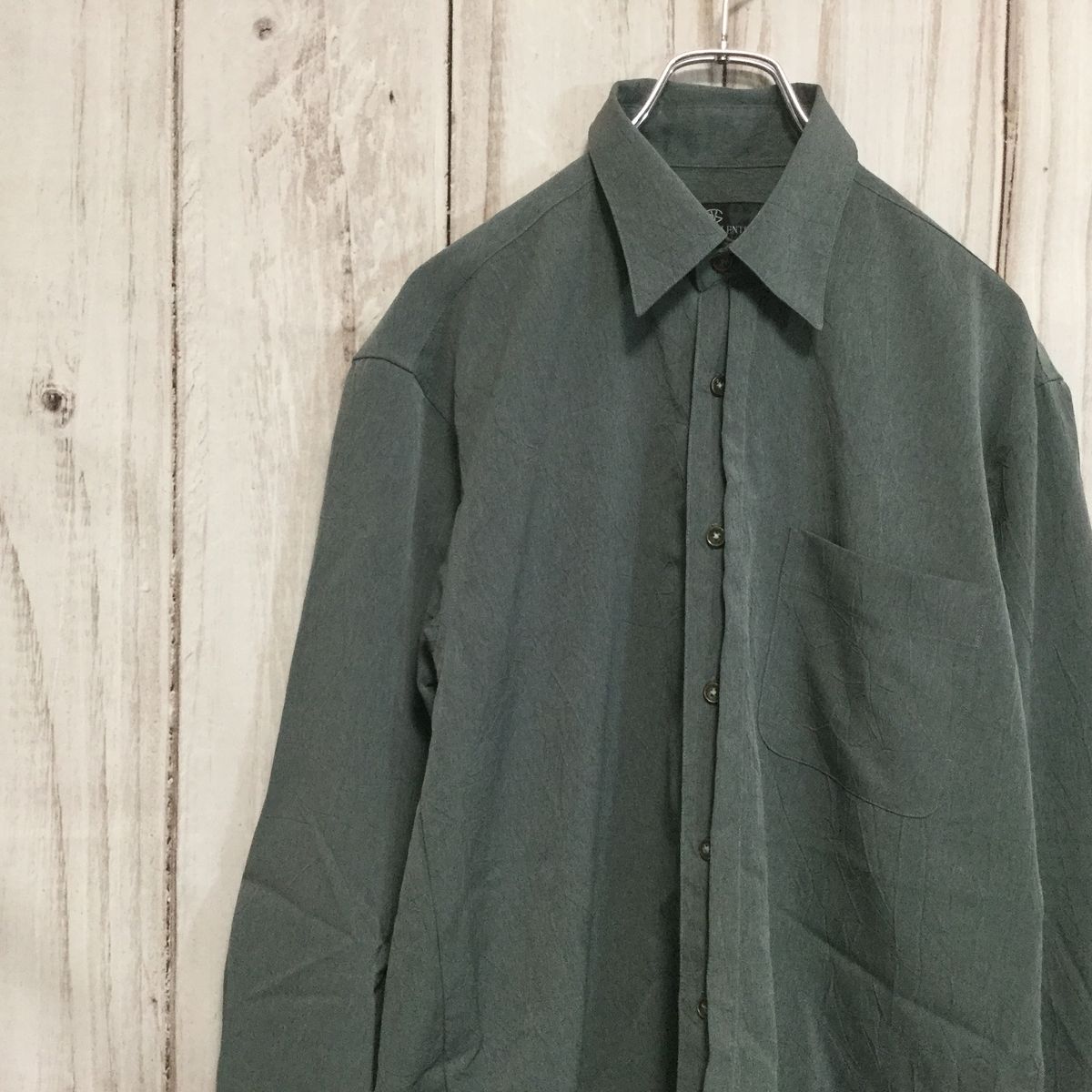 同系色ネクタイ付 長袖シャツ】ネクタイシャツ M 緑系 古着 同系色ネクタイ付 長袖シャツ】ネクタイシャツ M 緑系 古着