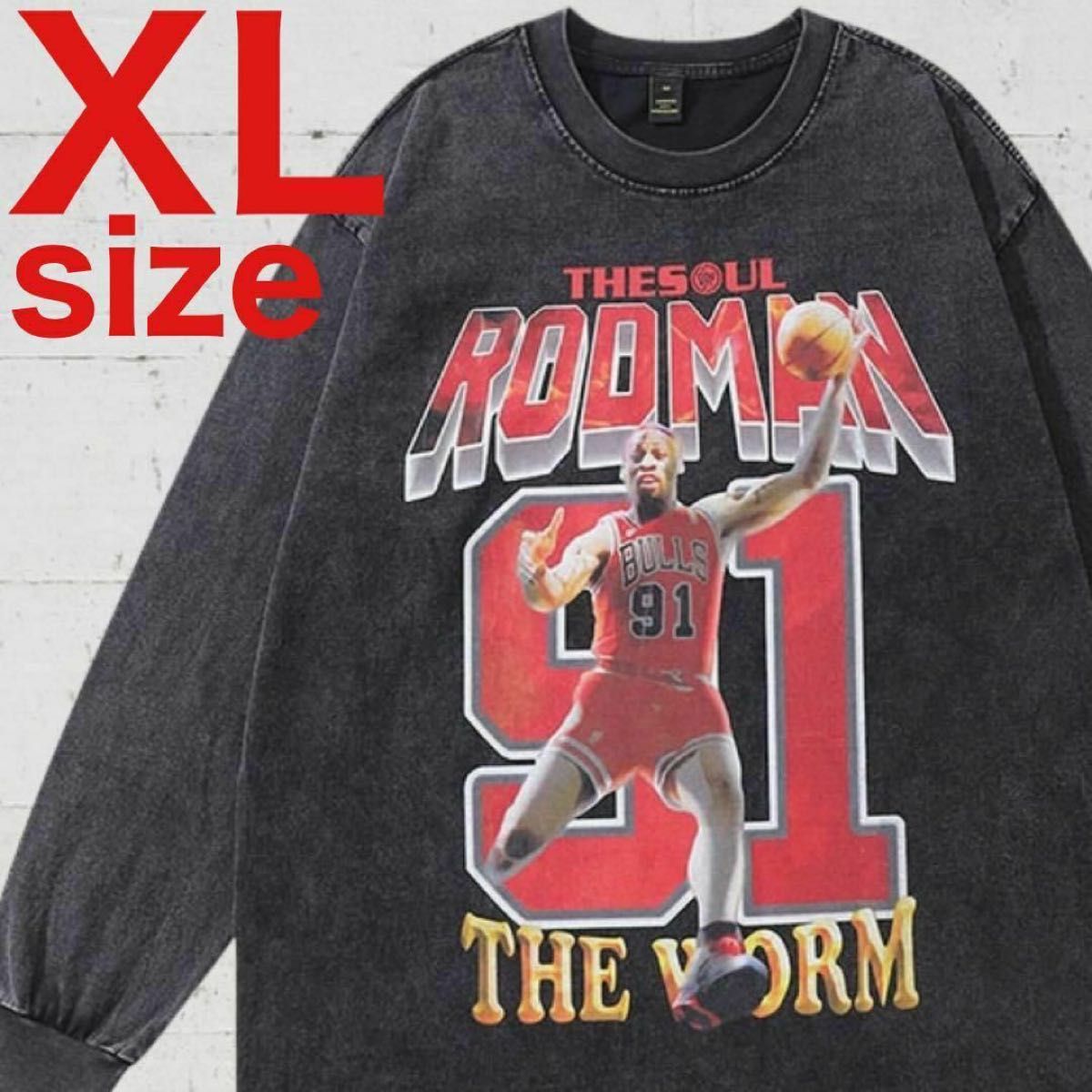 デニス・ロッドマン 91 BIGロゴ ヴィンテージ加工 Tシャツ ロンT デニス・ロッドマン 91 BIGロゴ ヴィンテージ加工 Tシャツ ロンT