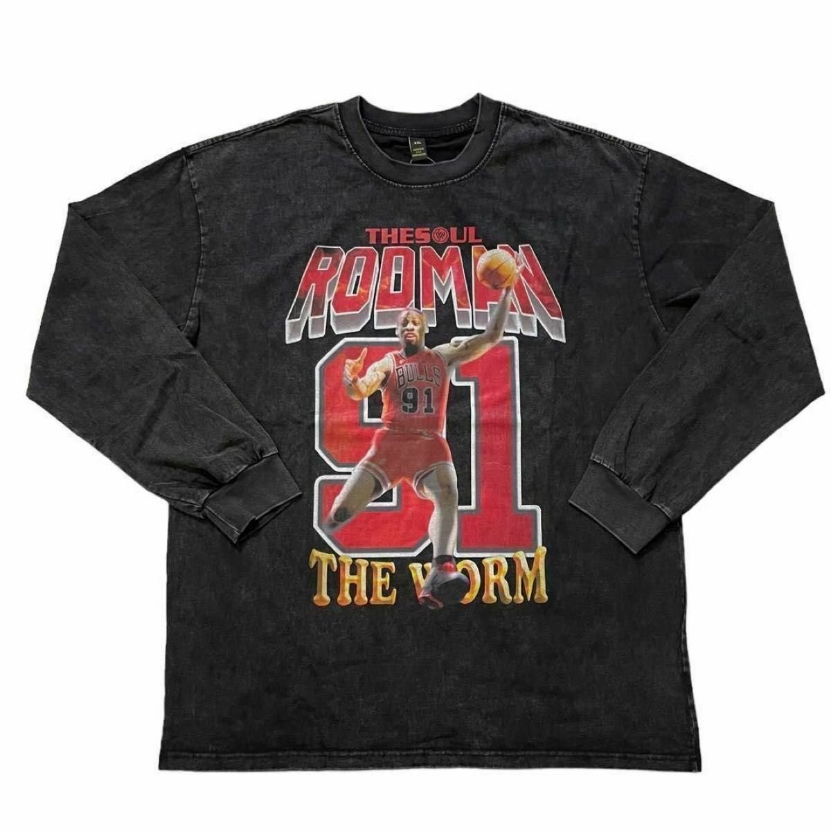 デニス・ロッドマン 91 BIGロゴ ヴィンテージ加工 Tシャツ ロンT デニス・ロッドマン 91 BIGロゴ ヴィンテージ加工 Tシャツ ロンT