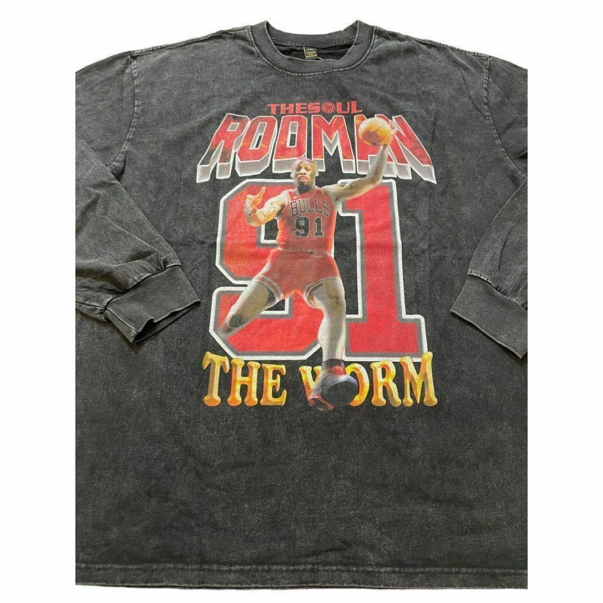 デニス・ロッドマン 91 BIGロゴ ヴィンテージ加工 Tシャツ ロンT デニス・ロッドマン 91 BIGロゴ ヴィンテージ加工 Tシャツ ロンT