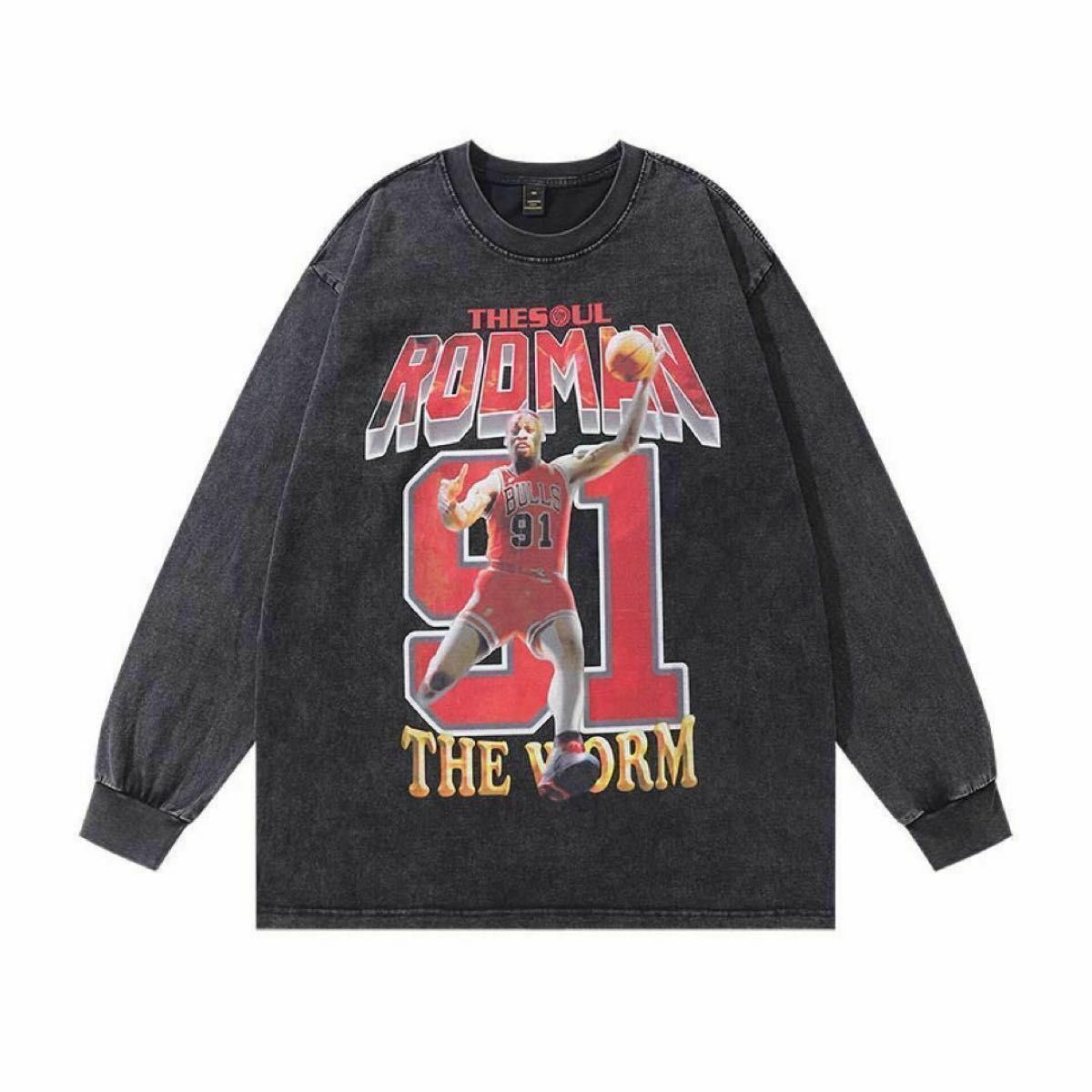 デニス・ロッドマン 91 BIGロゴ ヴィンテージ加工 Tシャツ ロンT デニス・ロッドマン 91 BIGロゴ ヴィンテージ加工 Tシャツ ロンT