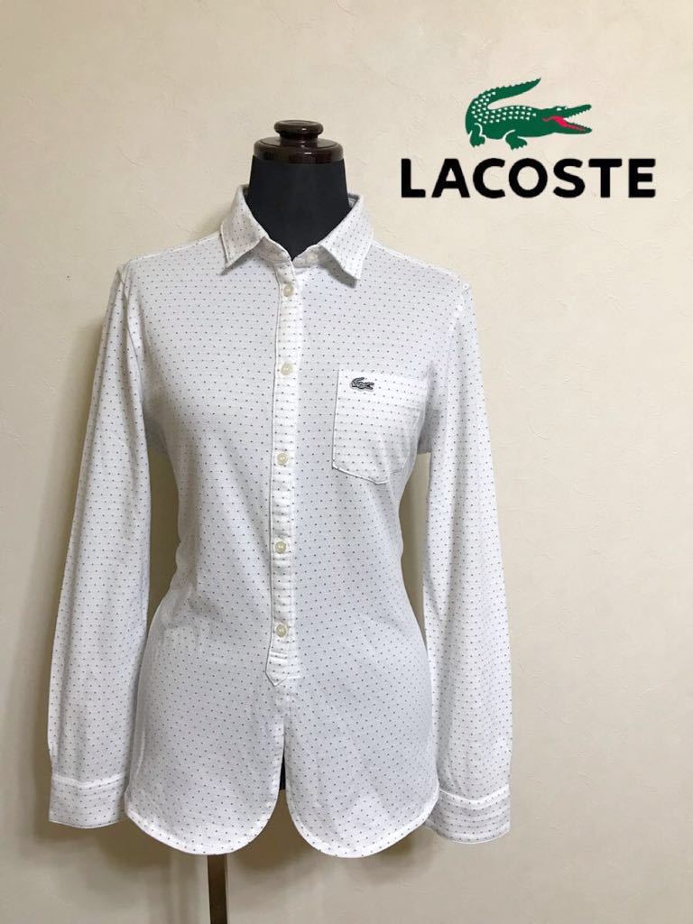 【Красота】 LACOSTE Lacoste Женская серебристая рубашка из крокодила в горошек Топы Белый размер 36 с длинным рукавом Белая ткань Сделано в Японии KF109E