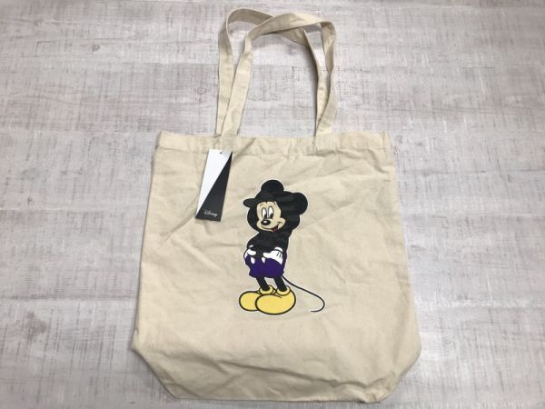 新品 Disney ディズニー キャラクター ストリート ヒップホップ フーディーミッキー トート エコ バッグ 男女兼用 コットン100% 生成り