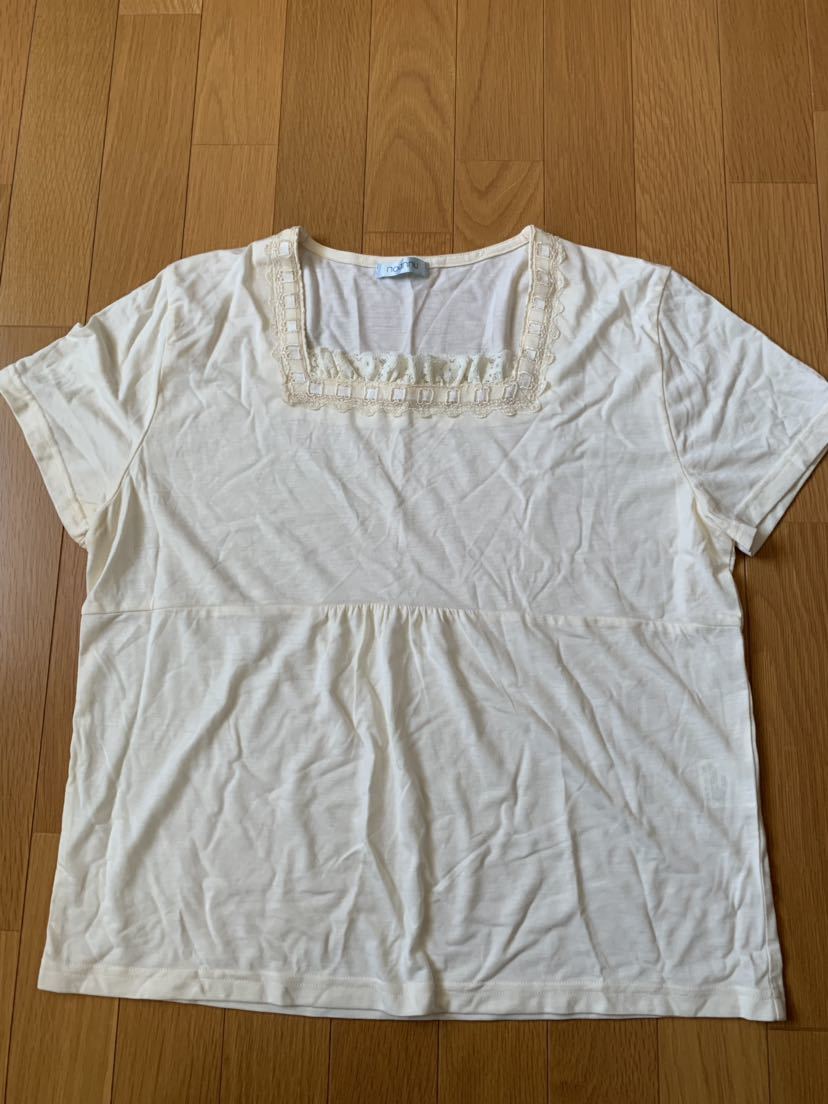 3L■フリル襟半袖カットソーTシャツスーツなどのインナーにも大きいサイズクリーム色_画像2