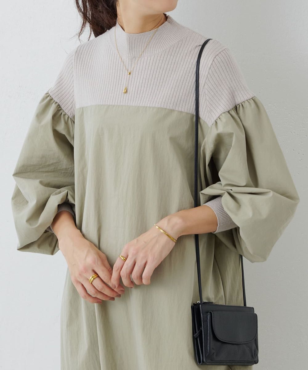 BEARDSLEY ビアズリー ニットコンビワンピース カーキ 緑 BEARDSLEY ビアズリー ニットコンビワンピース カーキ 緑