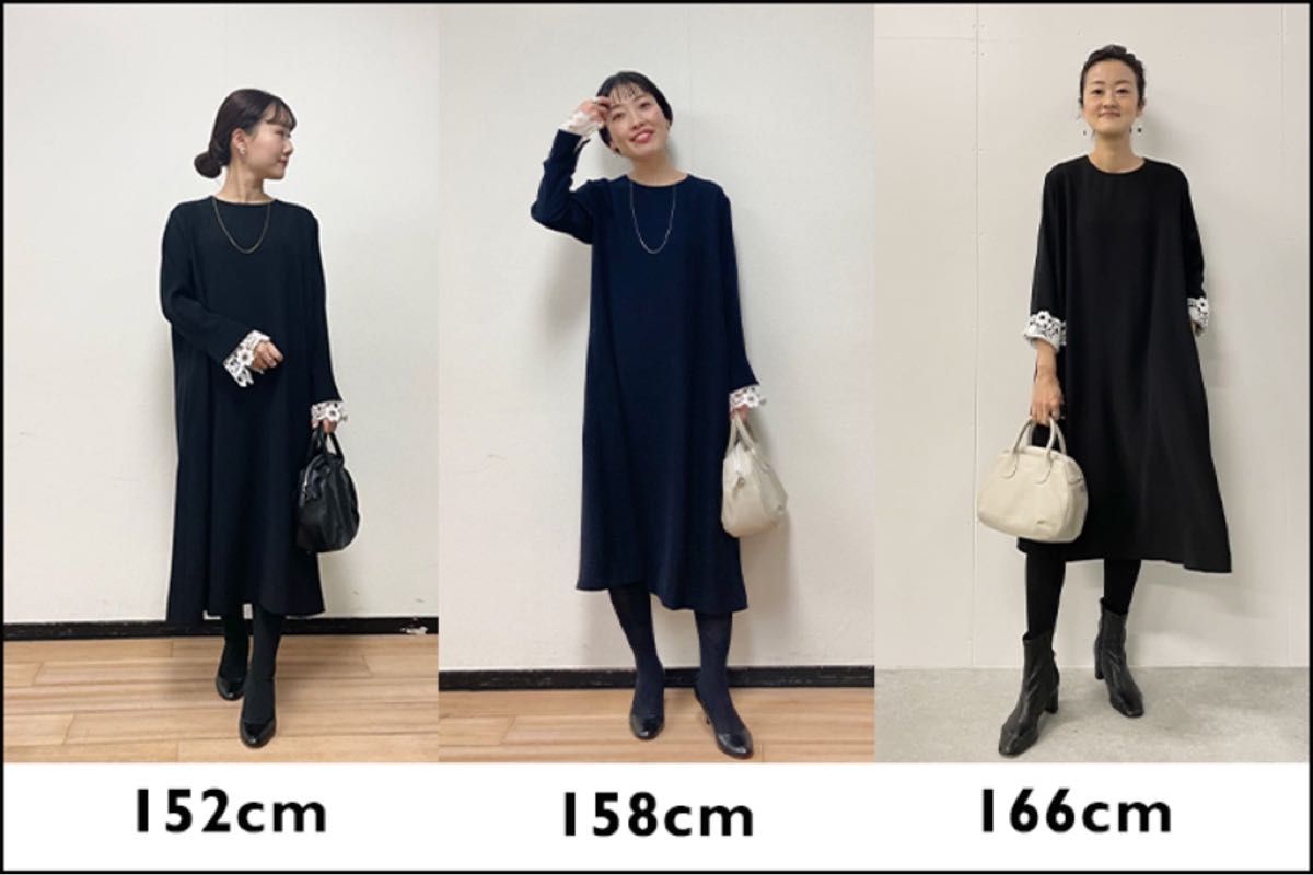 BEARDSLEY ビアズリー 袖口レースワンピース ブラック 黒 長袖 BEARDSLEY ビアズリー 袖口レースワンピース ブラック 黒 長袖