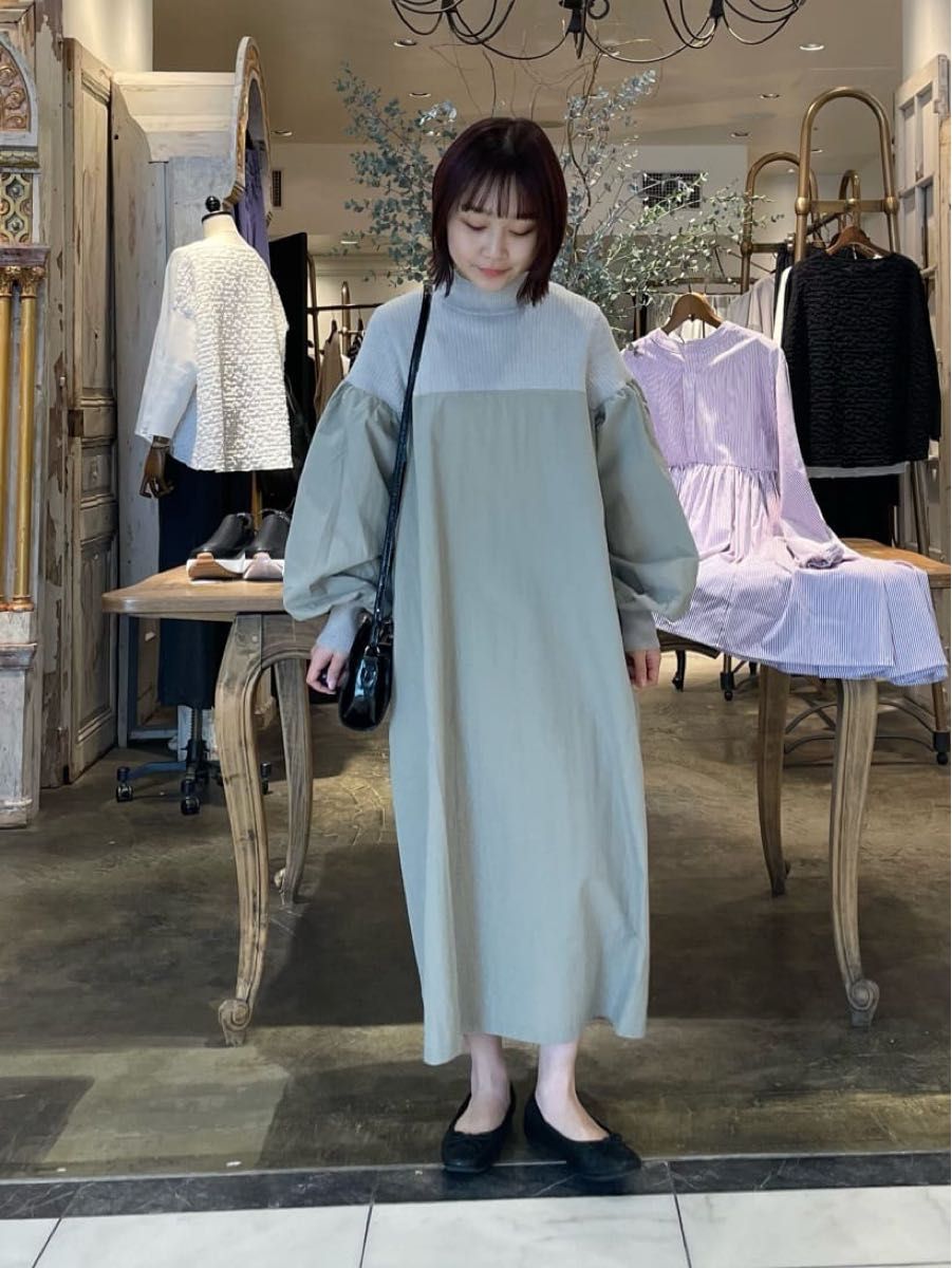BEARDSLEY ビアズリー ニットコンビワンピース カーキ 緑 BEARDSLEY ビアズリー ニットコンビワンピース カーキ 緑
