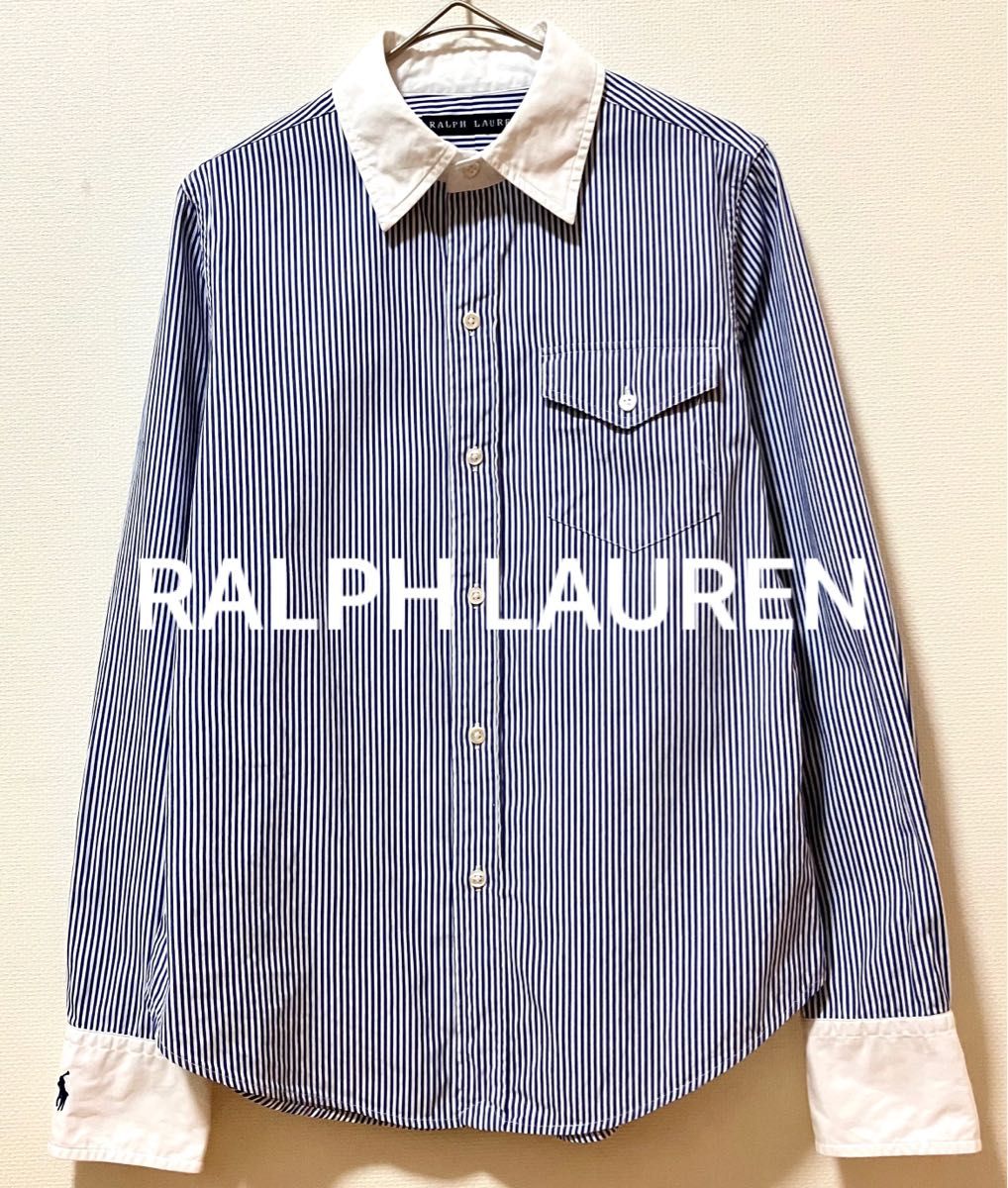 RALPH LAUREN ラルフローレン 袖ポニー刺繍 ストライプシャツ 襟 RALPH LAUREN ラルフローレン 袖ポニー刺繍 ストライプシャツ 襟