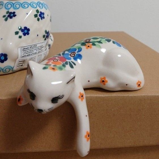 ポーランド食器 ポーリッシュポタリー 置物 猫 白鳥 ねこ スワン ポーランド食器 ポーリッシュポタリー 置物 猫 白鳥 ねこ スワン