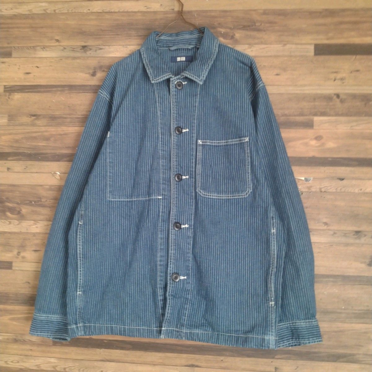 廃盤 UNIQLO ウォバッシュストライプカバーオール XL デニム 廃盤 UNIQLO ウォバッシュストライプカバーオール XL デニム