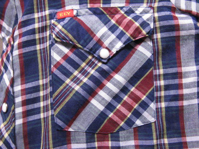 70s USA製 ELY PLAINS ウエスタンシャツ チェック柄 長袖シャツ サイズ15 1/2-33 ヴィンテージ