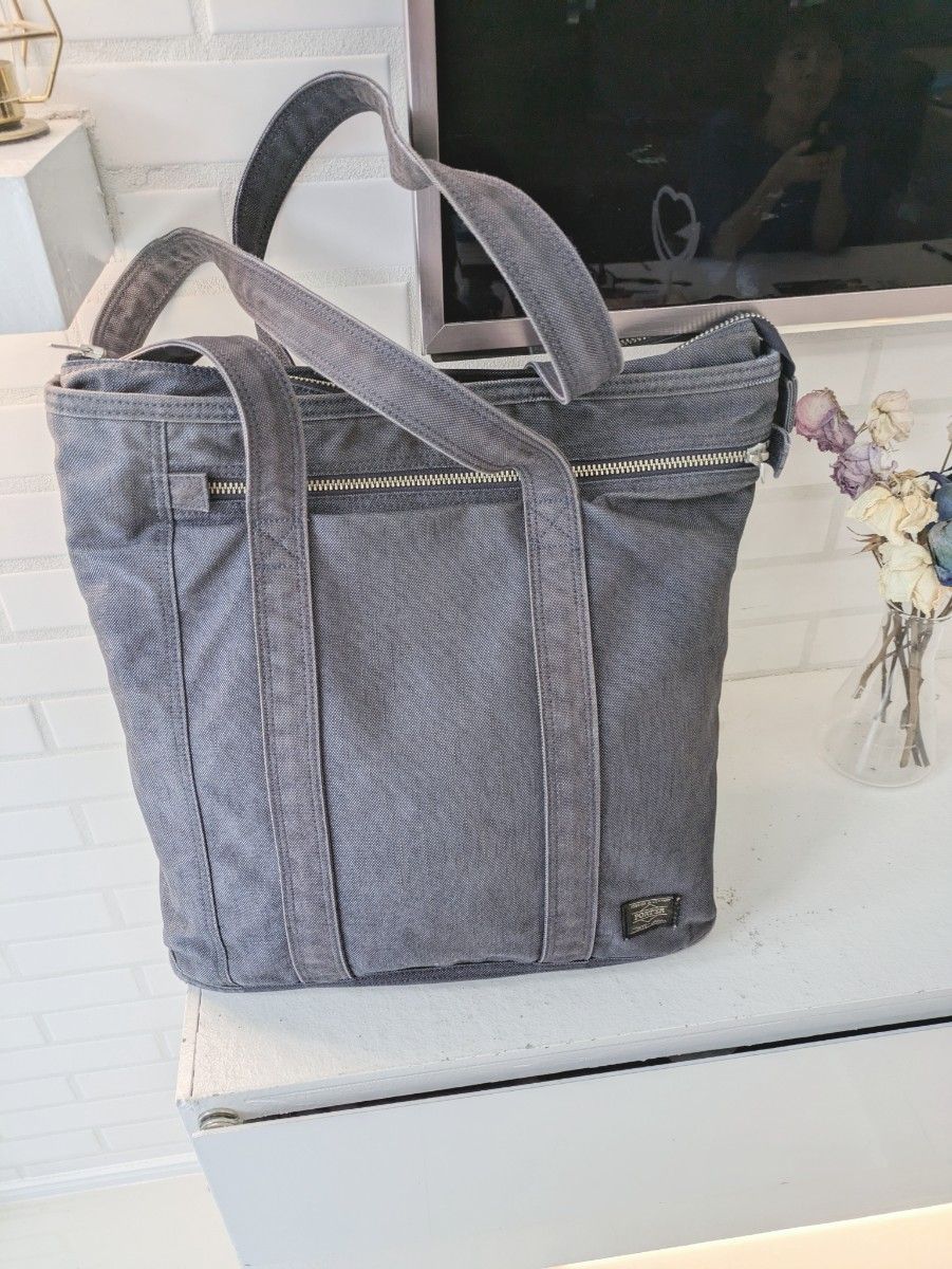 美品 PORTER ポーター トートバッグ デニム A4 肩掛け グレー 美品 PORTER ポーター トートバッグ デニム A4 肩掛け グレー