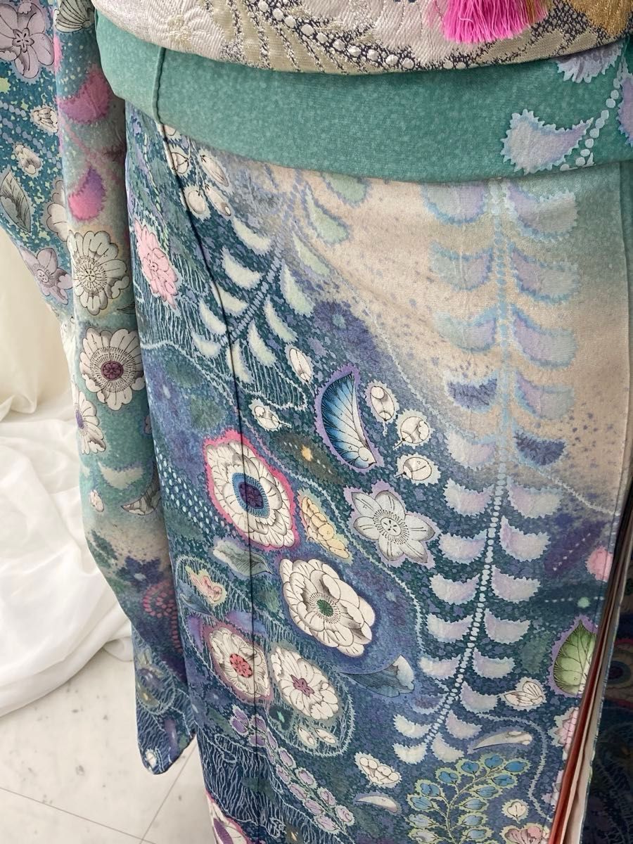 振袖フルセット 辻が花柄 ミントグリーン 銀通し 井筒屋扱い 振袖フルセット 辻が花柄 ミントグリーン 銀通し 井筒屋扱い