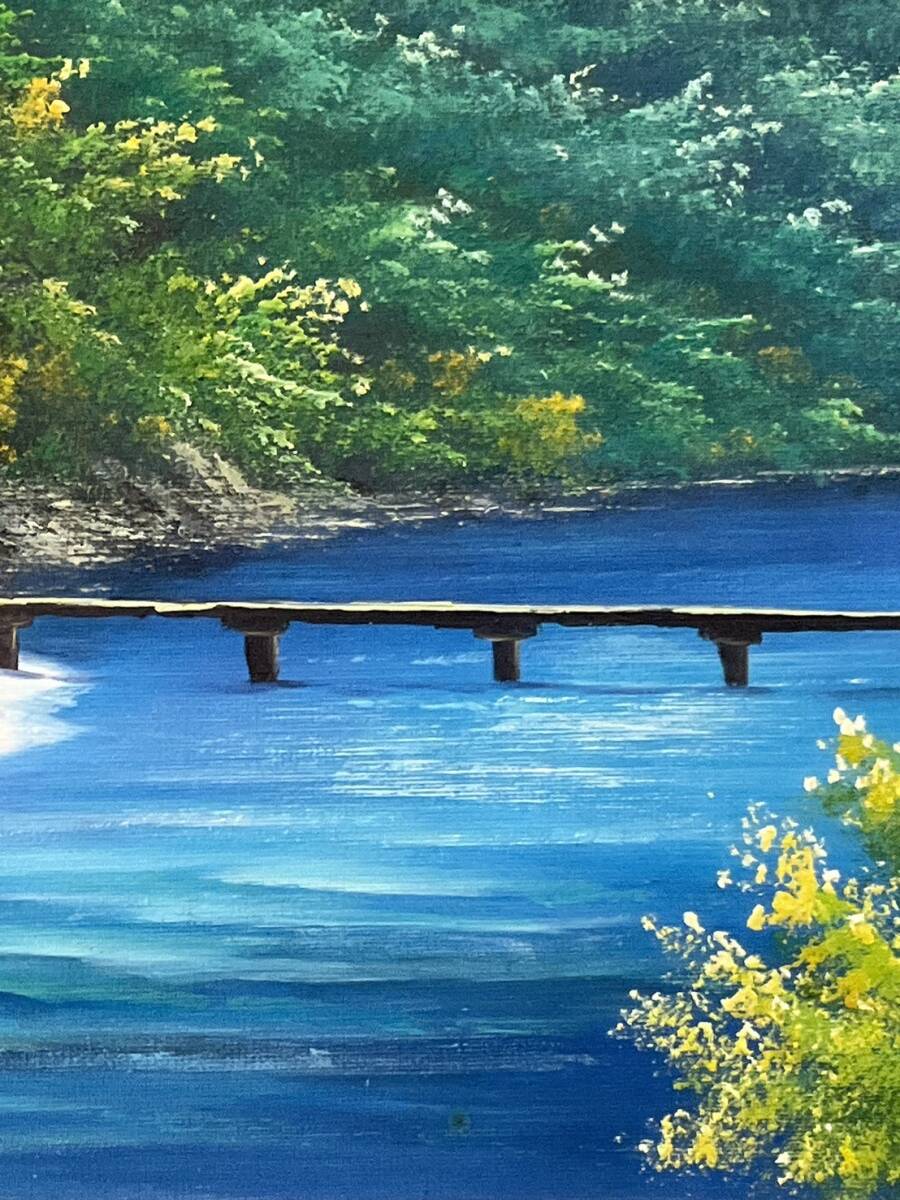 【真作保証】 流月真一 四万十と沈下橋 油彩 風景画 油絵 絵画 美術品 真作□油彩□流月真一□『四万十川と橋』□ワイド□