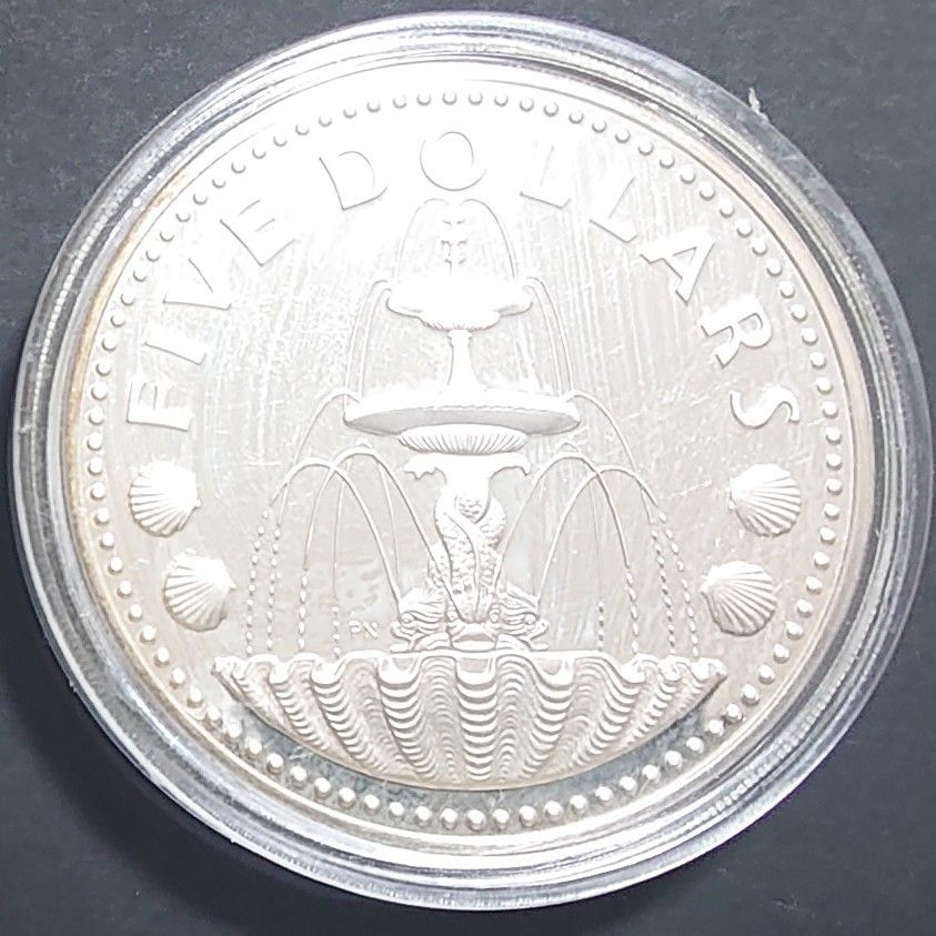 1973年 バルバドス銀貨 5ドル 英国トラファルガー広場噴水銀貨 1973年 バルバドス銀貨 5ドル 英国トラファルガー広場噴水銀貨