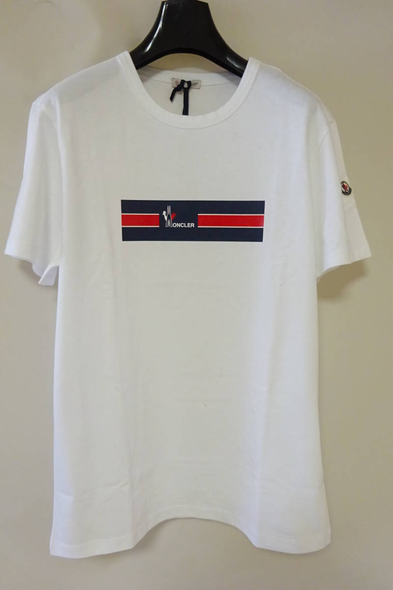 新品 MONCLER Tシャツ 白 M （D2 091 8037150 8390T）モンクレール クールネック 半袖 ワッペン ホワイト 正規品 直営店購入_画像1