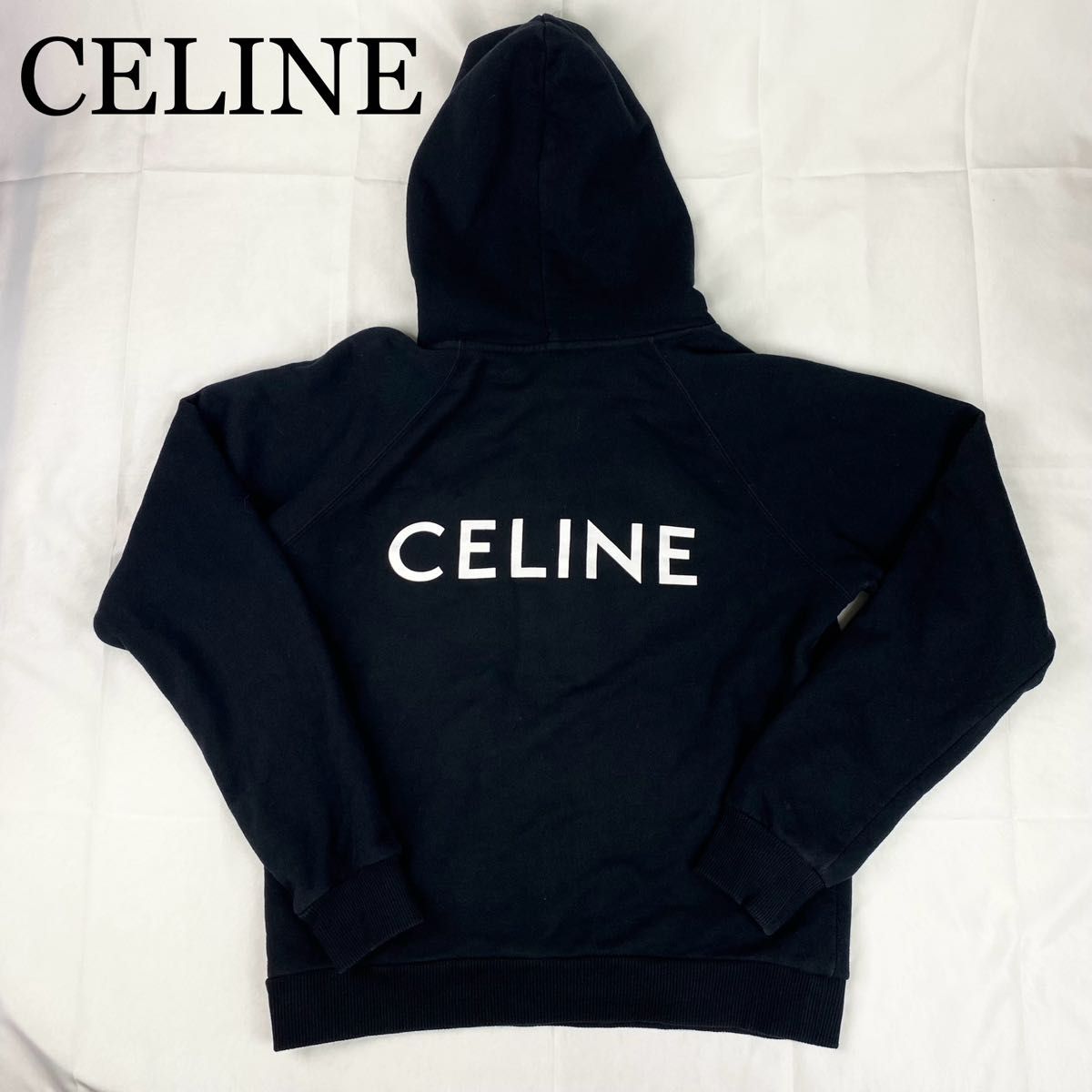 CELINE パーカー バックプリント ロゴプリント ブラック Sサイズ CELINE パーカー バックプリント ロゴプリント ブラック Sサイズ