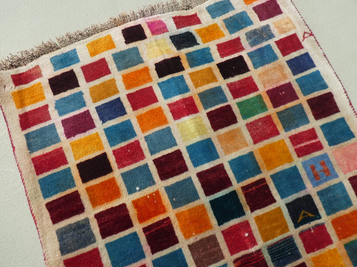 ギャッベ ペルシャ絨毯 アンティーク ラグ カーペット 骨董 イラン産 手織り Tお176_画像5