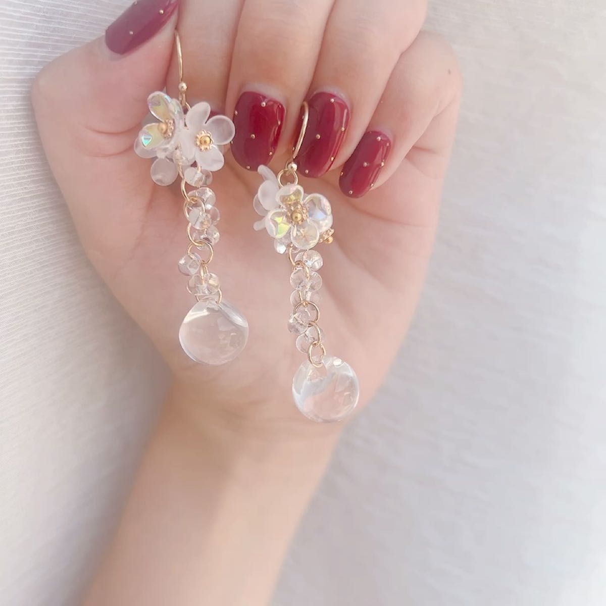【1404】 ハンドメイド ピアス フックピアス お花 クリアカラー