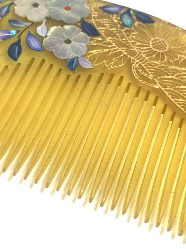 本鼈甲 櫛 くし 螺鈿 金蒔絵 花 べっ甲 和装小物 かんざし 簪 本鼈甲 櫛 くし 螺鈿 金蒔絵 花 べっ甲 和装小物 かんざし 簪