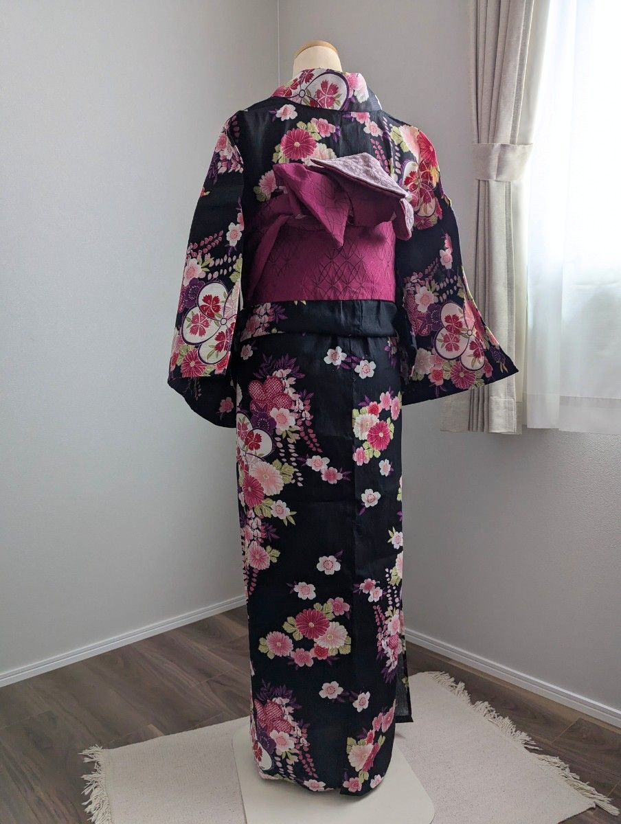 浴衣 単品 身丈163裄66 黒 ピンク 桜 藤の花 L|Yahoo!フリマ 浴衣 単品 身丈163裄66 黒 ピンク 桜 藤の花 L|Yahoo!フリマ
