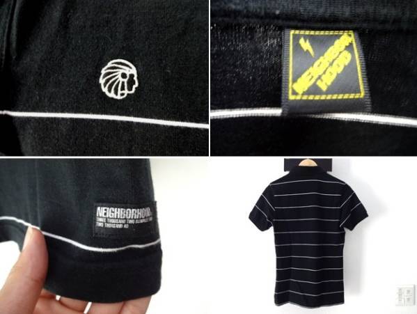 NEIGHBORHOOD: Neighborhood badge attaching border polo-shirt # black × white 