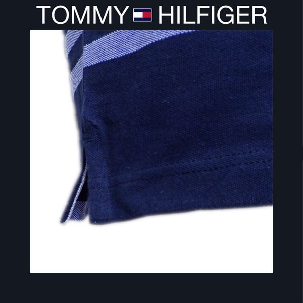 送料込 新品！ Tommy Hilfiger トミーヒルフィガー US XL 半袖ポロシャツ ネイビー & ブルー SLIM FIT #851TC_画像5