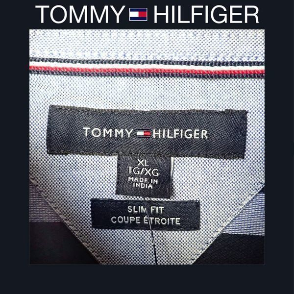 送料込 新品！ Tommy Hilfiger トミーヒルフィガー US XL 半袖ポロシャツ ネイビー & ブルー SLIM FIT #851TC_画像7