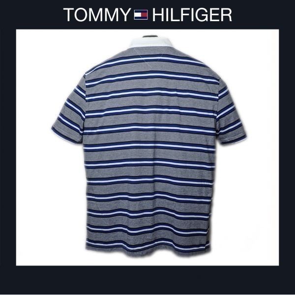 送料込 新品！ Tommy Hilfiger トミーヒルフィガー US XXLサイズ 半袖ポロシャツ グレー、ネイビー、ブルー ＆ ホワイト ボーダー #663_画像6