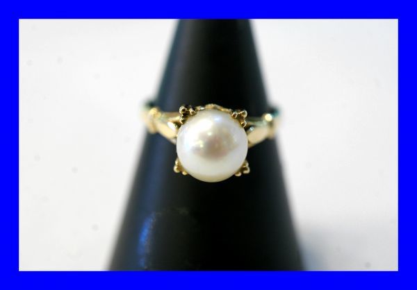 最大の割引 イエローゴールド K18 真珠 パール ○新品同様 指輪 R0274 3.1g リング 白蝶（しろちょう）真珠