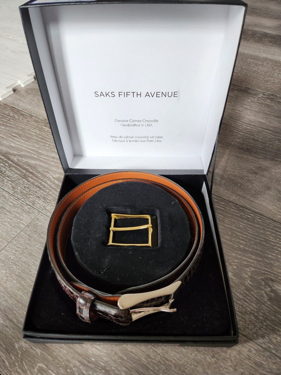 Saks Fifth Avenue カイマンクロコダイル ベルト サイズ34 Saks Fifth Avenue カイマンクロコダイル ベルト サイズ34