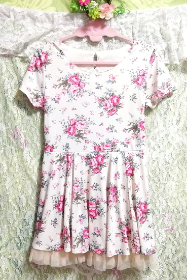 白花柄ネグリジェチュールスカートチュニックワンピース White flower pattern negligee tulle skirt tunic dress