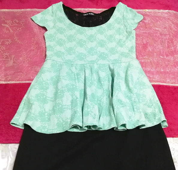グリーンレース黒スカートネグリジェチュニックワンピース Green lace black skirt negligee tunic dress