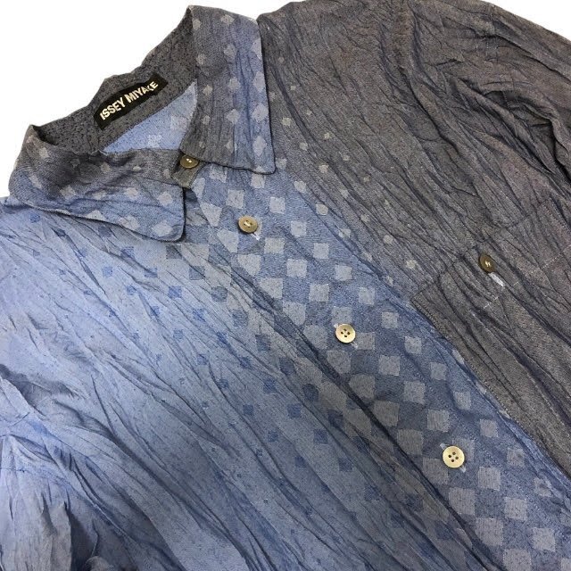▼【ISSEY MIYAKE】イッセイミヤケ シワ加工 グラデーション デザインシャツ サイズ4 男性用 メンズ トップス RA7252