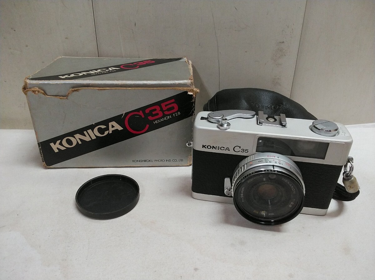レターパックP／コニカ konica フィルムカメラ【 C35 】中古品 元箱付 未確認ジャンク レンズ HEXANON 1:2.8 f=38mm